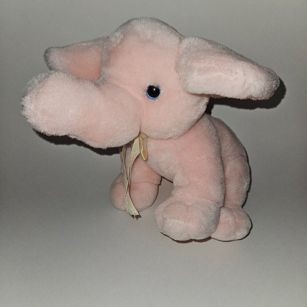 VTG TB Trading Co Pink Elephant Plush Rattle Chime Blue Eyes Bow Wear
